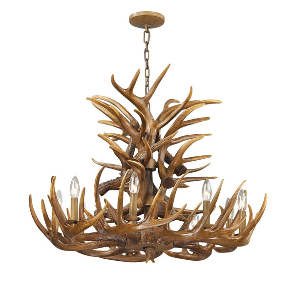 Atlas Elk 3-Light Antler Chandelier – Rustic Lodge Lighting for Dining Rooms and Cozy Living Spaces Wood Tone 32'' CL12223-BN