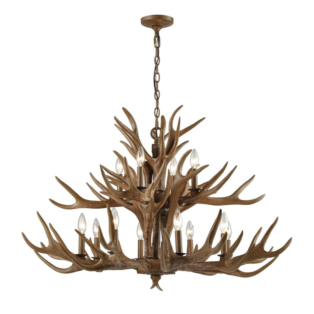 Atlas Elk 3-Light Antler Chandelier – Rustic Lodge Lighting for Dining Rooms and Cozy Living Spaces Wood Tone 39'' CL12224-BN