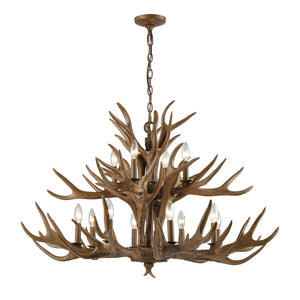 Atlas Elk 3-Light Antler Chandelier – Rustic Lodge Lighting for Dining Rooms and Cozy Living Spaces Wood Tone 39'' CL12224-BN