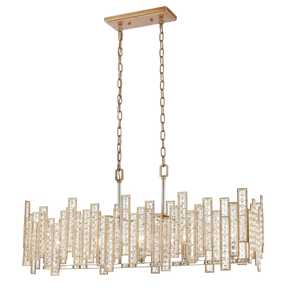 Atlas Equilibrium 34'' Wide 5-Light Linear Chandelier - Modern Matte Gold with Crystal Accents for Dining CL12240-GD