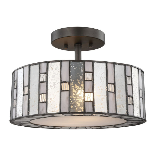 Atlas Ethan 14" Semi Flush Mount Light - Mid-Century Tiffany Bronze Fixture with Rippled Glass Mosaic CL12242-BZ
