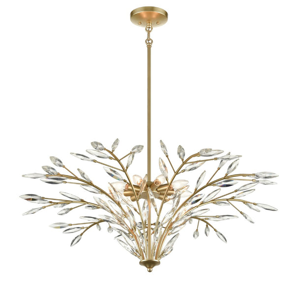Atlas Flora 7-Light Chandelier - Elegant Botanical Design with Crystal Leaflets for Modern Interiors Champagne Gold 38'' CL12248-GD
