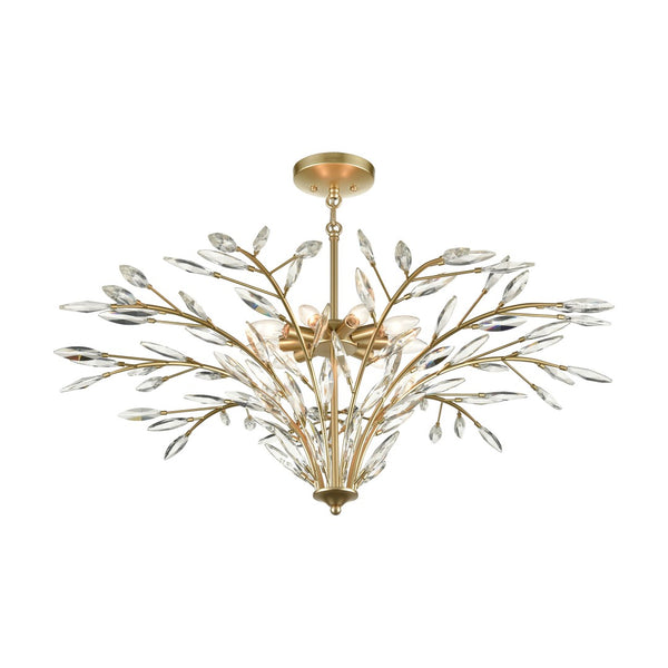 Atlas Flora 7-Light Chandelier - Elegant Botanical Design with Crystal Leaflets for Modern Interiors Champagne Gold 38'' CL12248-GD