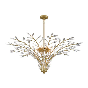 Atlas Flora 7-Light Chandelier - Elegant Botanical Design with Crystal Leaflets for Modern Interiors Champagne Gold 50'' CL12249-GD