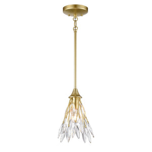 Atlas Flora Grace 7" Wide Mini Pendant Light - Champagne Gold with Crystal Leaf Accents for Elegance CL12250-GD