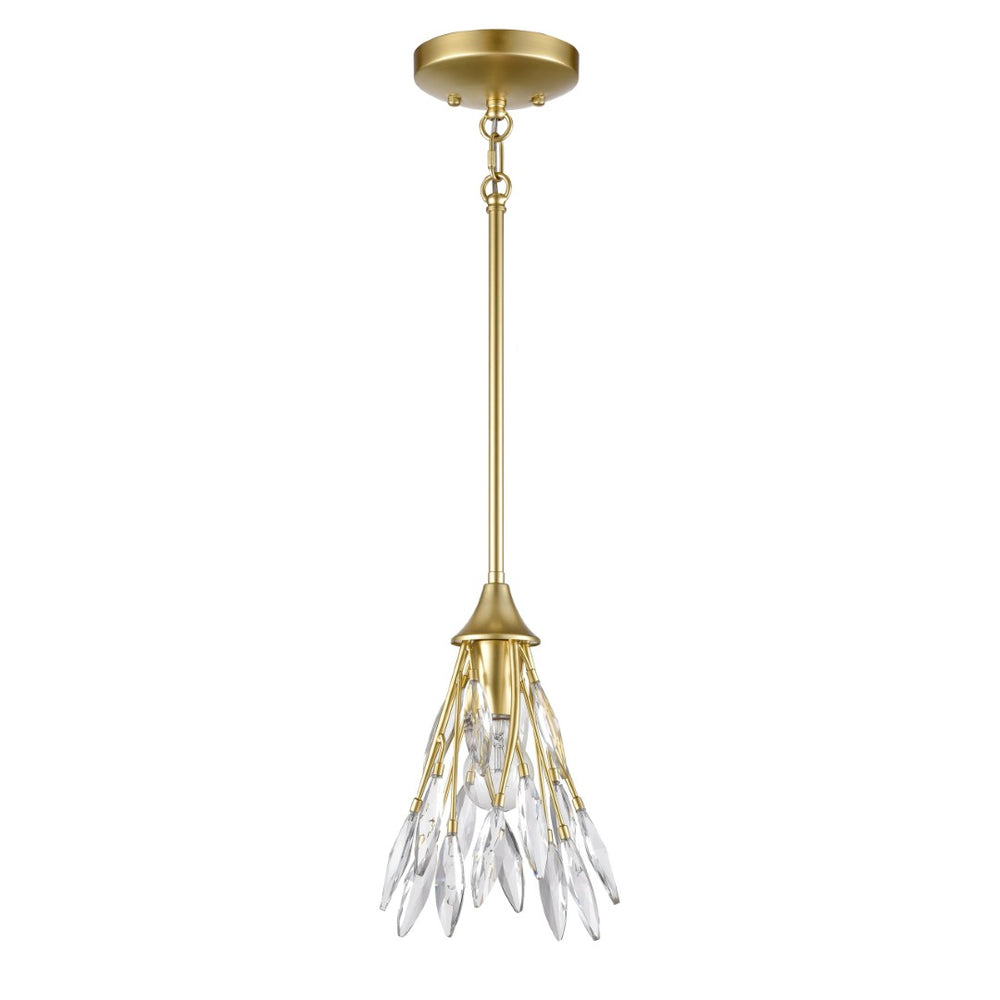 Atlas Flora Grace 7" Wide Mini Pendant Light - Champagne Gold with Crystal Leaf Accents for Elegance CL12250-GD