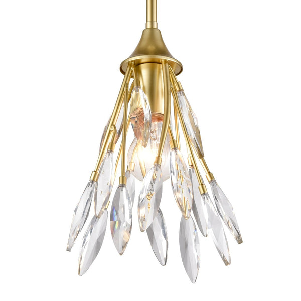 Atlas Flora Grace 7" Wide Mini Pendant Light - Champagne Gold with Crystal Leaf Accents for Elegance CL12250-GD