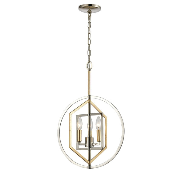 Atlas Geosphere Chandelier - Contemporary 3-Light Fixture with Geometric Design & Luxurious Gold Accents Polished Nickel 15'' CL12260-NK