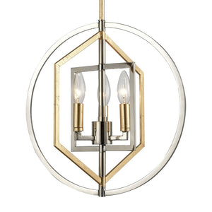 Atlas Geosphere Chandelier - Contemporary 3-Light Fixture with Geometric Design & Luxurious Gold Accents Polished Nickel 15'' CL12260-NK