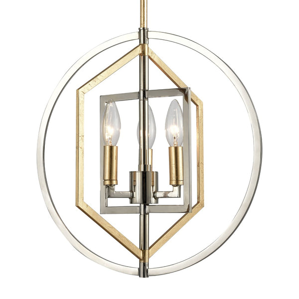 Atlas Geosphere Chandelier - Contemporary 3-Light Fixture with Geometric Design & Luxurious Gold Accents Polished Nickel 15'' CL12260-NK