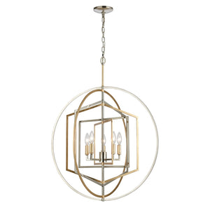 Atlas Geosphere Chandelier - Contemporary 3-Light Fixture with Geometric Design & Luxurious Gold Accents Polished Nickel 27'' CL12261-NK