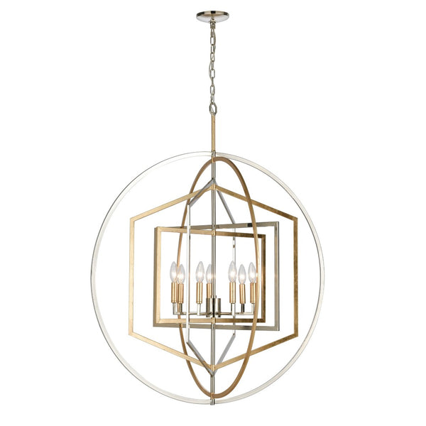 Atlas Geosphere Chandelier - Contemporary 3-Light Fixture with Geometric Design & Luxurious Gold Accents Polished Nickel 36'' CL12262-NK