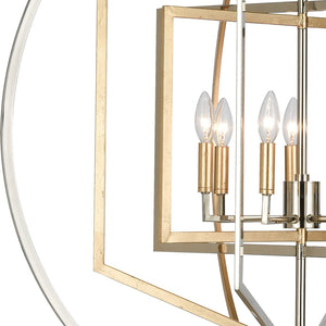 Atlas Geosphere Chandelier - Contemporary 3-Light Fixture with Geometric Design & Luxurious Gold Accents Polished Nickel 36'' CL12262-NK