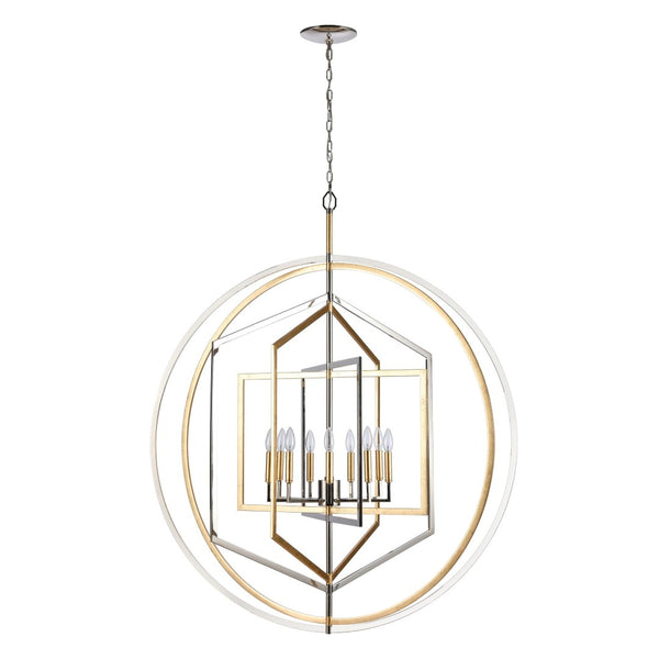 Atlas Geosphere Chandelier - Contemporary 3-Light Fixture with Geometric Design & Luxurious Gold Accents Polished Nickel 46'' CL12263-NK