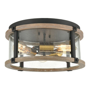 Atlas Geringer 15'' Wide 3-Light Flush Mount Fixture - Charcoal & Beechwood with Brass Accents, Ideal Style! CL12264-BK