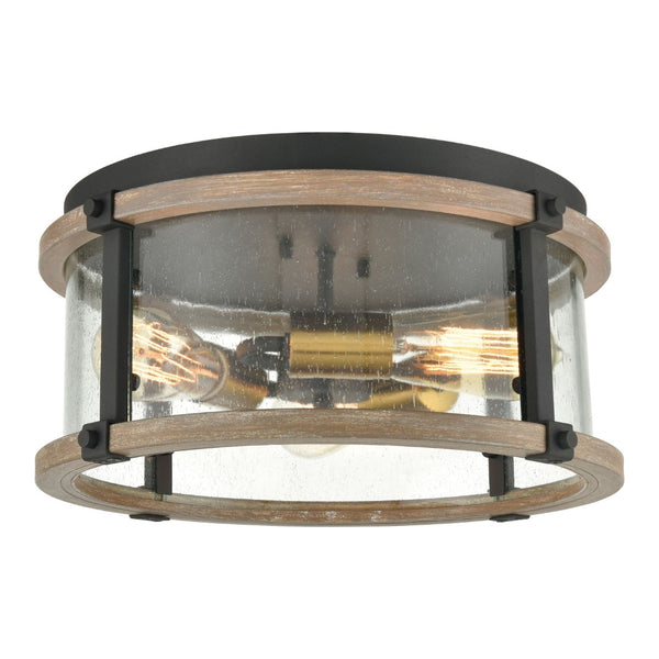 Atlas Geringer 15'' Wide 3-Light Flush Mount Fixture - Charcoal & Beechwood with Brass Accents, Ideal Style! CL12264-BK