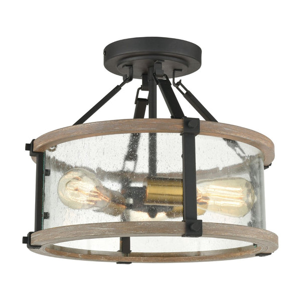 Atlas Geringer 15'' Wide 3-Light Semi Flush Mount - Charcoal & Beechwood with Seeded Glass Shades CL12265-BK