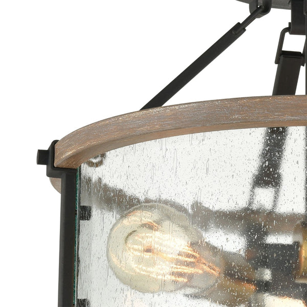 Atlas Geringer 15'' Wide 3-Light Semi Flush Mount - Charcoal & Beechwood with Seeded Glass Shades CL12265-BK