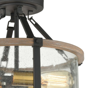 Atlas Geringer 15'' Wide 3-Light Semi Flush Mount - Charcoal & Beechwood with Seeded Glass Shades CL12265-BK