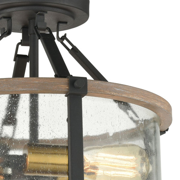 Atlas Geringer 15'' Wide 3-Light Semi Flush Mount - Charcoal & Beechwood with Seeded Glass Shades CL12265-BK