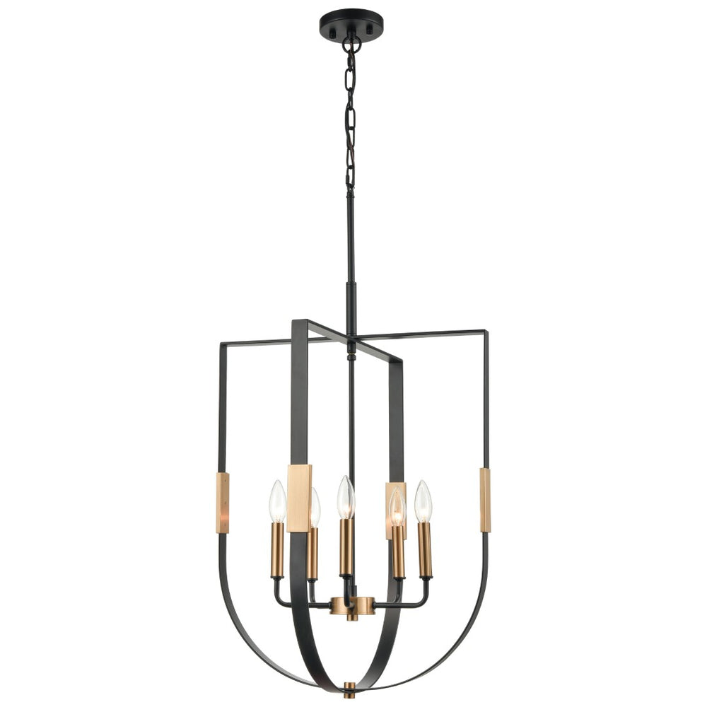 Atlas Heathrow 5-Light Chandelier – Elegant Curved Design with Satin Brass Accents for Modern Spaces Matte Black 20'' CL12290-BK
