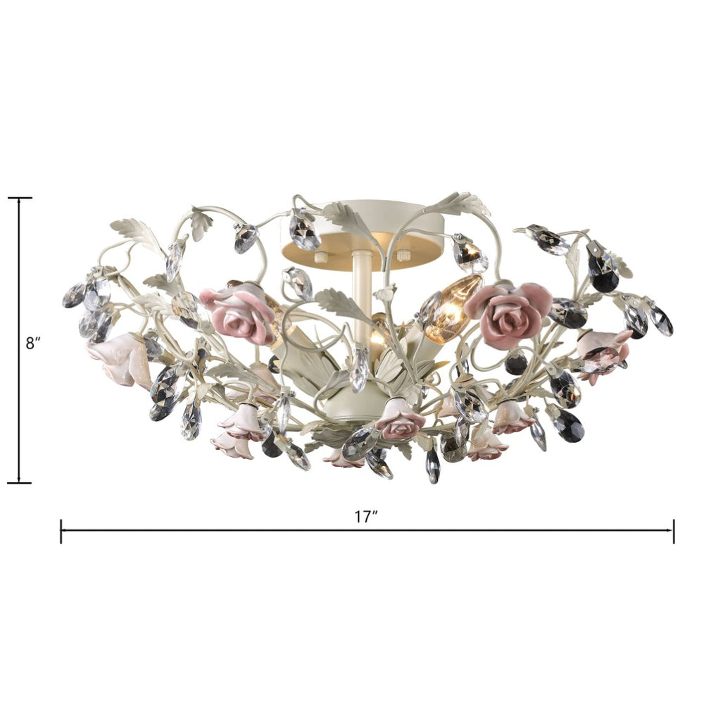 Atlas Heritage 17'' Wide 3-Light Semi Flush Mount - Elegant Cream Porcelain Fixture with Crystal Accents CL12292-CR