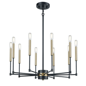 Atlas Livingston 10-Light Chandelier - Striking Linear Design with Satin Brass Accents for Modern Spaces Matte Black 29'' CL12318-BK