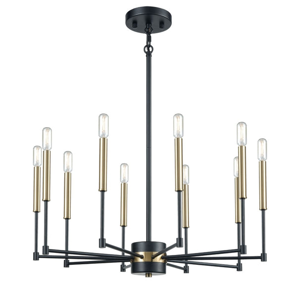 Atlas Livingston 10-Light Chandelier - Striking Linear Design with Satin Brass Accents for Modern Spaces Matte Black 29'' CL12318-BK