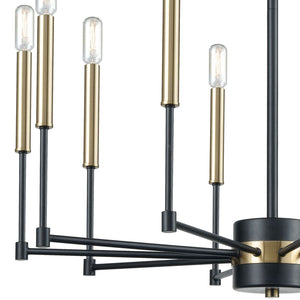 Atlas Livingston 10-Light Chandelier - Striking Linear Design with Satin Brass Accents for Modern Spaces Matte Black 29'' CL12318-BK