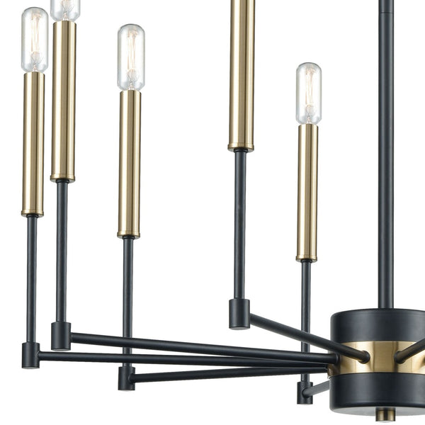 Atlas Livingston 10-Light Chandelier - Striking Linear Design with Satin Brass Accents for Modern Spaces Matte Black 29'' CL12318-BK