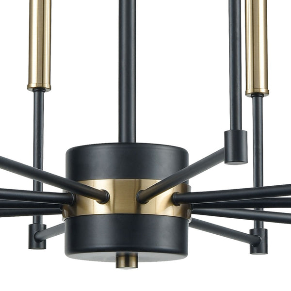 Atlas Livingston 10-Light Chandelier - Striking Linear Design with Satin Brass Accents for Modern Spaces Matte Black 29'' CL12318-BK