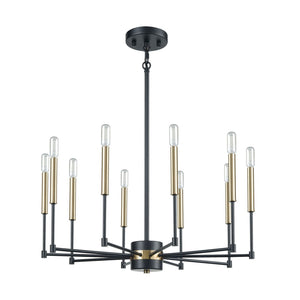 Atlas Livingston 10-Light Chandelier - Striking Linear Design with Satin Brass Accents for Modern Spaces Matte Black 29'' CL12318-BK