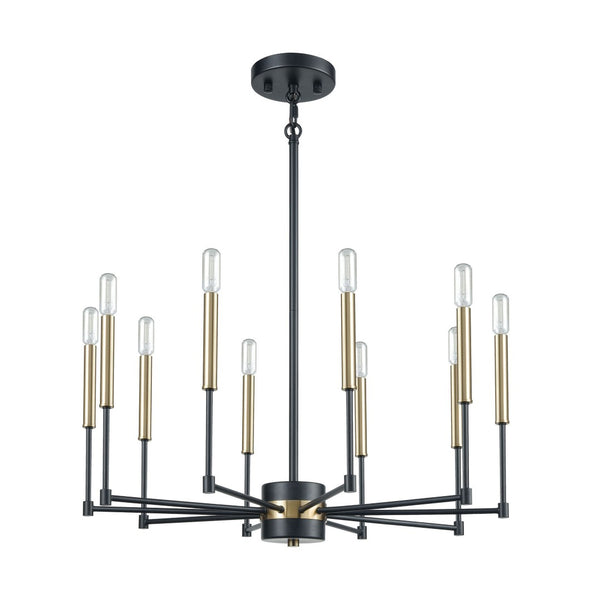 Atlas Livingston 10-Light Chandelier - Striking Linear Design with Satin Brass Accents for Modern Spaces Matte Black 29'' CL12318-BK