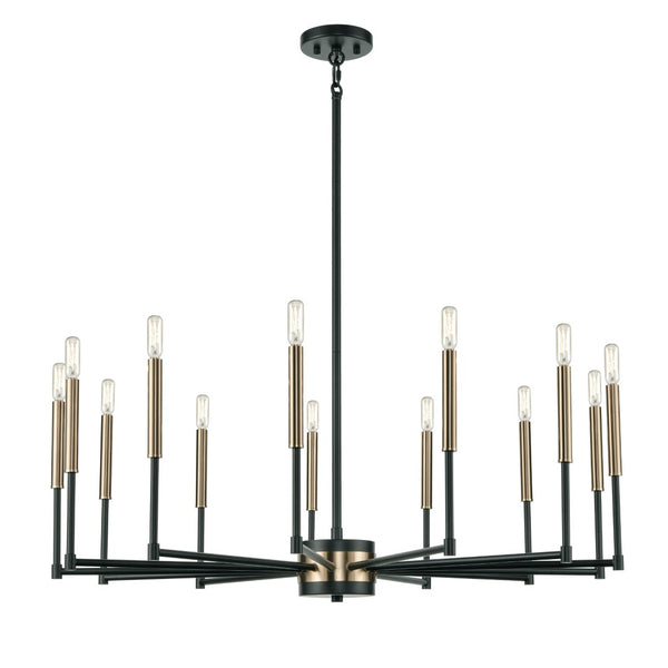Atlas Livingston 10-Light Chandelier - Striking Linear Design with Satin Brass Accents for Modern Spaces Matte Black 38'' CL12319-BK