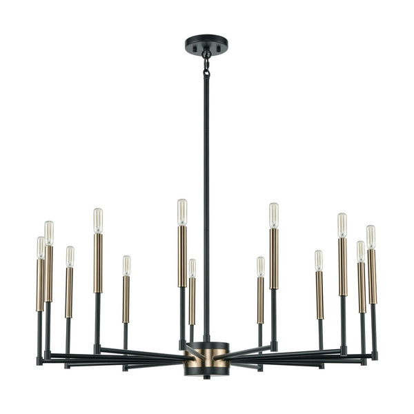 Atlas Livingston 10-Light Chandelier - Striking Linear Design with Satin Brass Accents for Modern Spaces Matte Black 38'' CL12319-BK