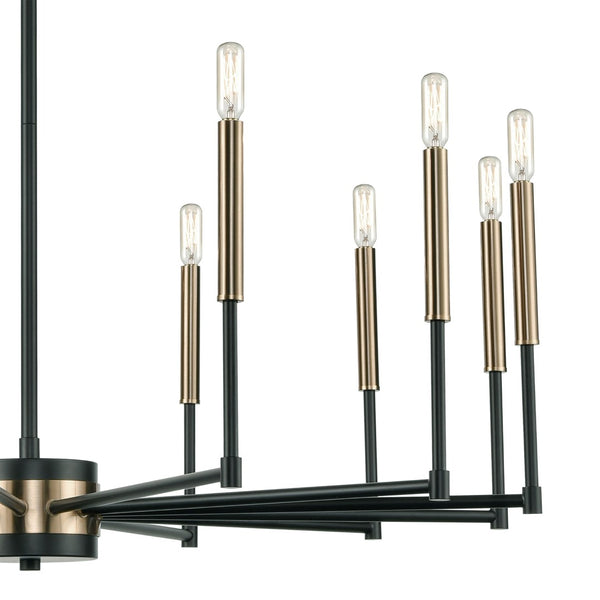Atlas Livingston 10-Light Chandelier - Striking Linear Design with Satin Brass Accents for Modern Spaces Matte Black 38'' CL12319-BK
