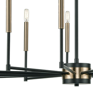 Atlas Livingston 10-Light Chandelier - Striking Linear Design with Satin Brass Accents for Modern Spaces Matte Black 38'' CL12319-BK