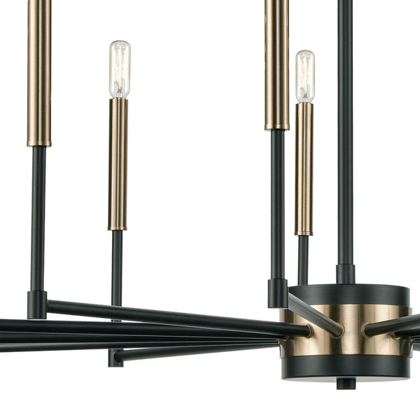 Atlas Livingston 10-Light Chandelier - Striking Linear Design with Satin Brass Accents for Modern Spaces Matte Black 38'' CL12319-BK