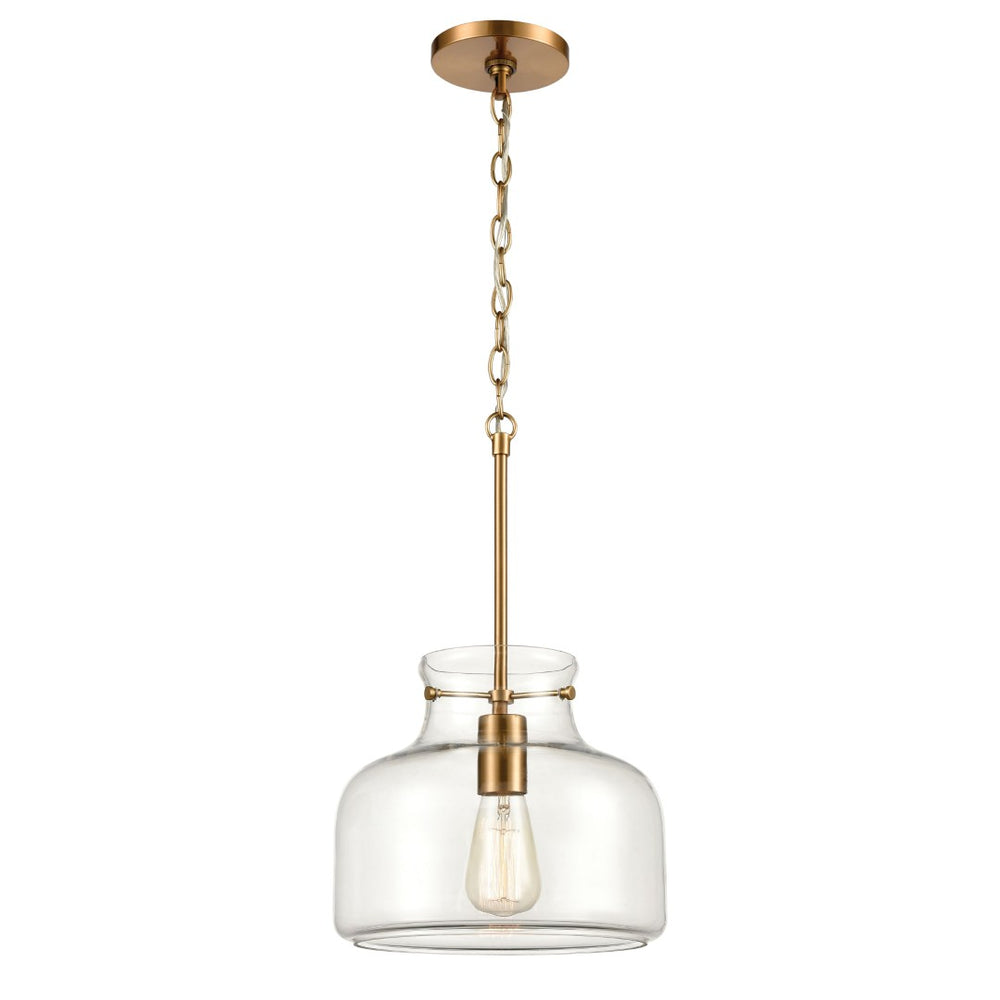 Atlas Lola 11" Wide Contemporary Pendant Light - Satin Brass & Clear Glass Shade for Elegant Spaces CL12322-BS