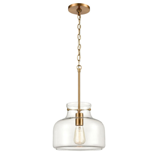 Atlas Lola 11" Wide Contemporary Pendant Light - Satin Brass & Clear Glass Shade for Elegant Spaces CL12322-BS