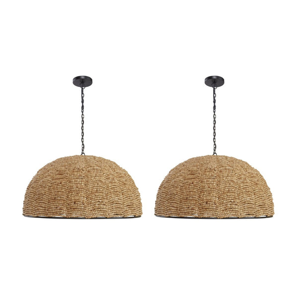 Atlas Martin Coastal-Inspired Pendant Light with Hand-Strung Mango Wood Beads for Modern Interiors Set of 2 Natural CL12330-NAS