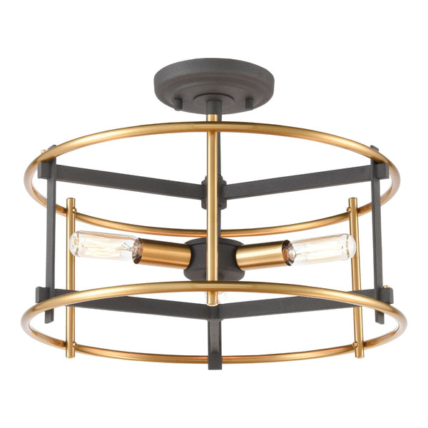 Atlas Millington 14" Wide 3-Light Semi Flush Mount - Industrial Charcoal & Brass Design for Modern Spaces CL12344-BK