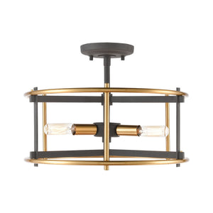 Atlas Millington 14" Wide 3-Light Semi Flush Mount - Industrial Charcoal & Brass Design for Modern Spaces CL12344-BK