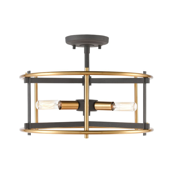 Atlas Millington 14" Wide 3-Light Semi Flush Mount - Industrial Charcoal & Brass Design for Modern Spaces CL12344-BK