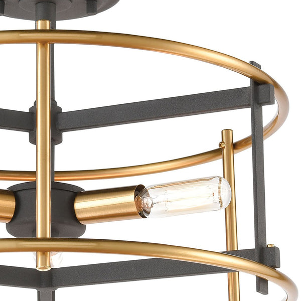 Atlas Millington 14" Wide 3-Light Semi Flush Mount - Industrial Charcoal & Brass Design for Modern Spaces CL12344-BK