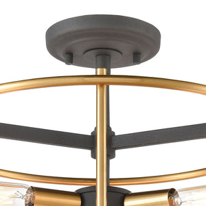 Atlas Millington 14" Wide 3-Light Semi Flush Mount - Industrial Charcoal & Brass Design for Modern Spaces CL12344-BK