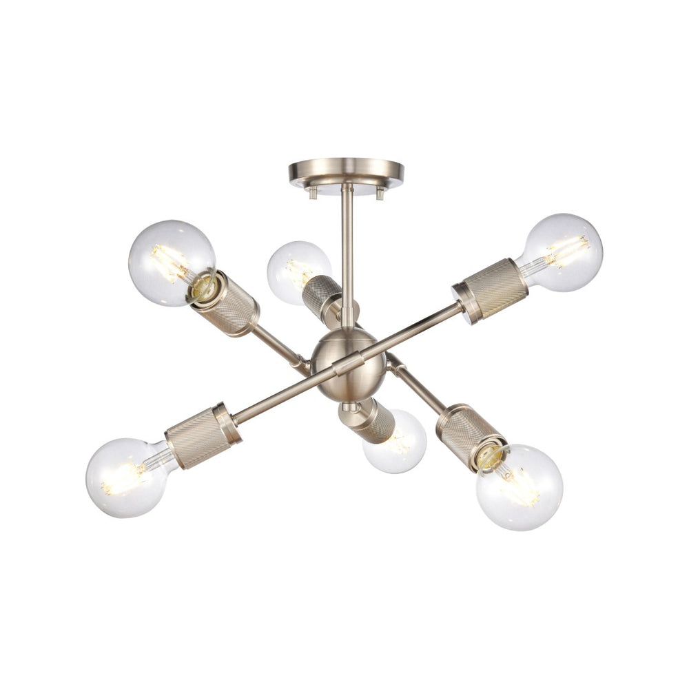 Atlas Module 15" Wide 6-Light Semi Flush Mount - Industrial Midcentury Design in Satin Nickel Finish CL12349-NK