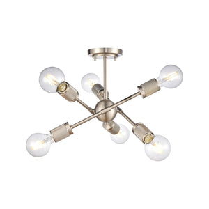 Atlas Module 15" Wide 6-Light Semi Flush Mount - Industrial Midcentury Design in Satin Nickel Finish CL12349-NK