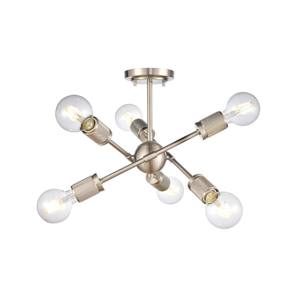 Atlas Module 15" Wide 6-Light Semi Flush Mount - Industrial Midcentury Design in Satin Nickel Finish CL12349-NK