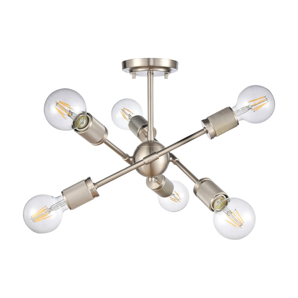Atlas Module 15" Wide 6-Light Semi Flush Mount - Industrial Midcentury Design in Satin Nickel Finish CL12349-NK